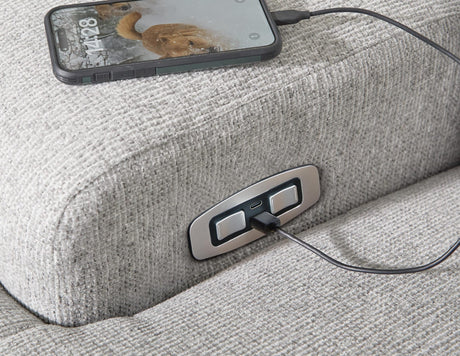 Acklen Place Pewter Performance Fabric,Next-Gen Nuvella™ 3-Piece Power Reclining Sectional Sofa with Chaise detail view