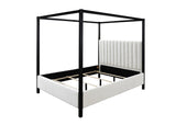 Adalyn Canopy White Modern Solid Wood Velvet Upholstered King Bed - Ella Furniture
