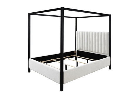 Adalyn Canopy White Modern Solid Wood Velvet Upholstered King Bed - Ella Furniture
