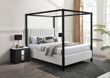 Adalyn Canopy White Modern Solid Wood Velvet Upholstered Queen Bed - Ella Furniture