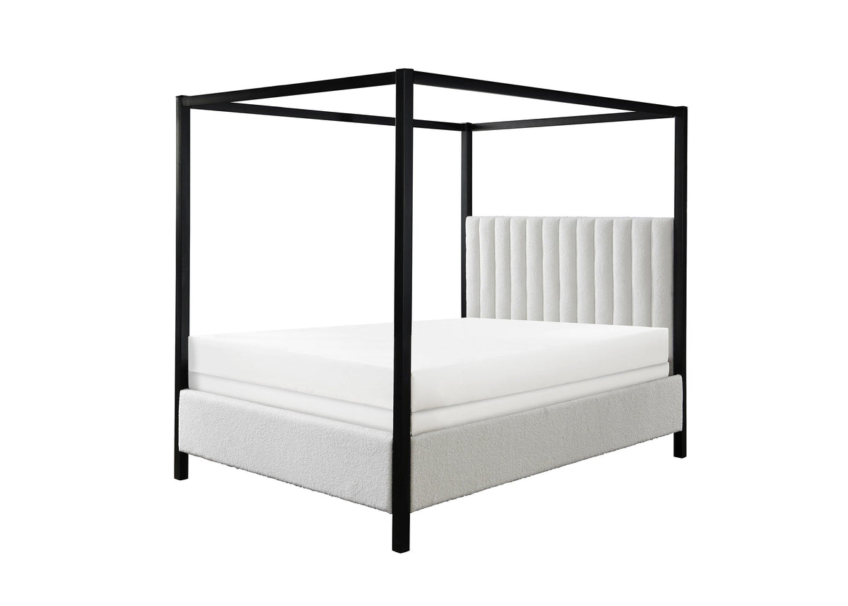 Adalyn Canopy White Modern Solid Wood Velvet Upholstered Queen Bed - Ella Furniture