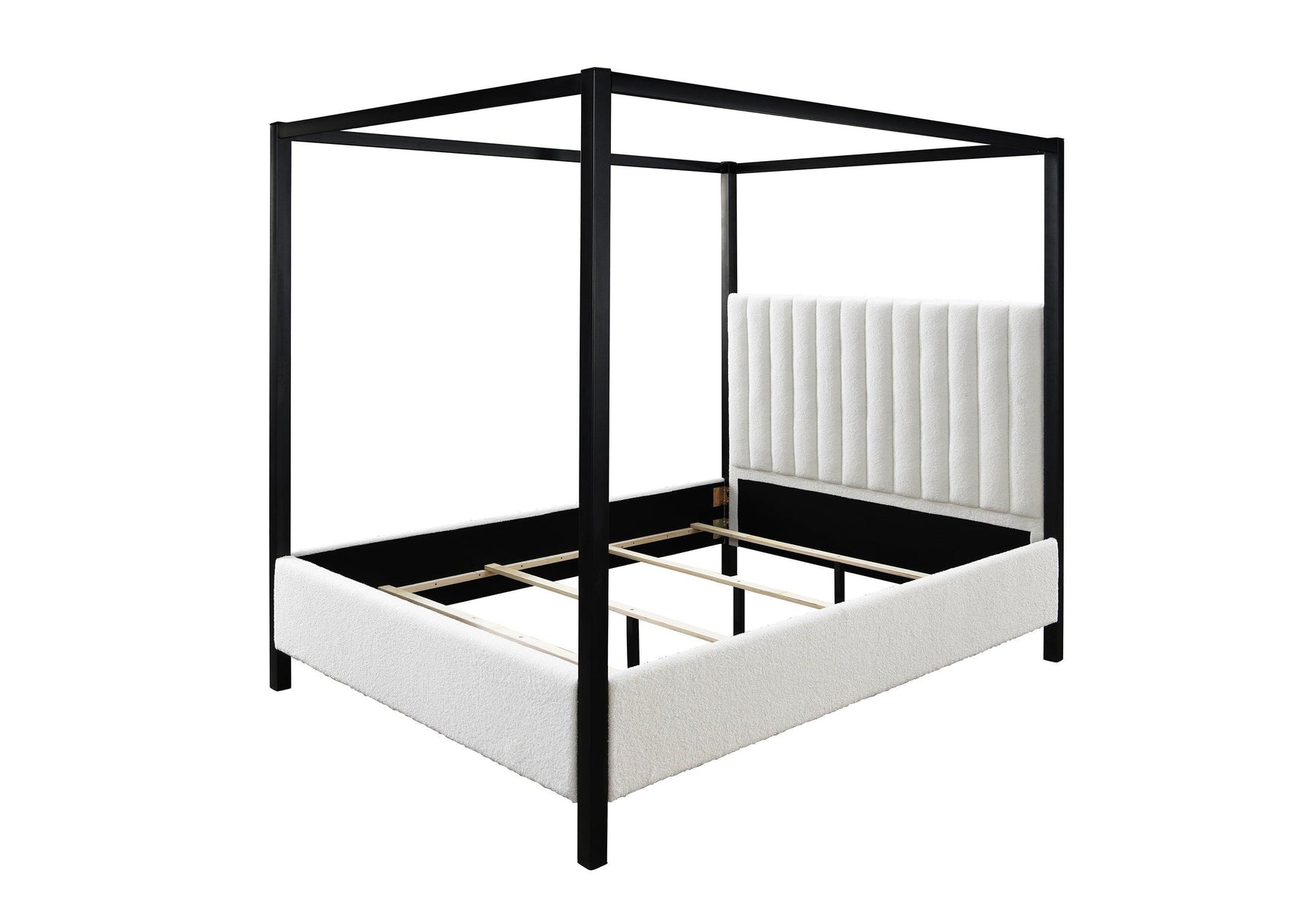 Adalyn Canopy White Modern Solid Wood Velvet Upholstered Queen Bed - Ella Furniture
