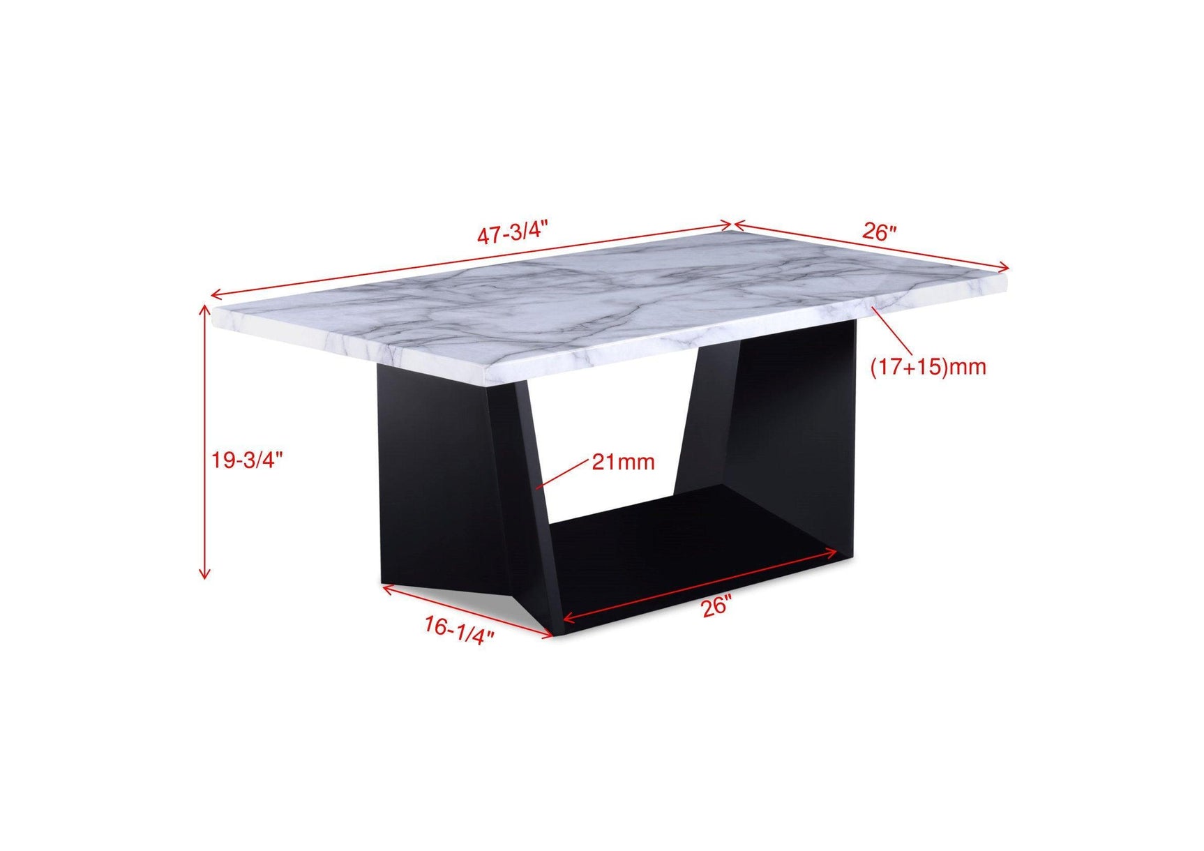 Adea Black/White Modern Contemporary Solid Wood Marble Top Cocktail Group Coffee Table - Ella Furniture