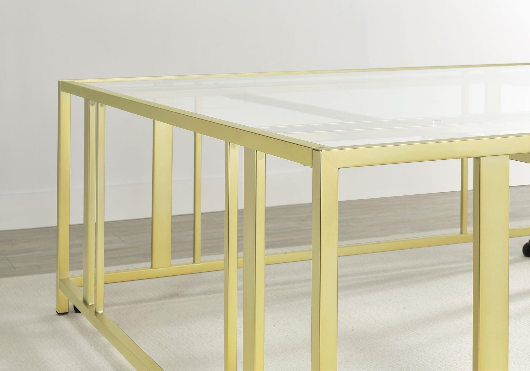 ADRI Adri Square Glass Top Coffee Table with Casters Matte Brass 710188 - Ella Furniture