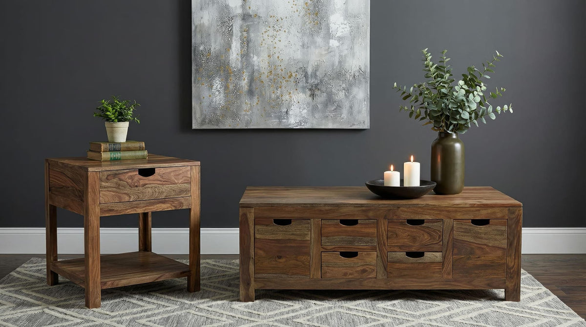 Esther 2-Piece Solid Sheesham Coffee and End Table Set Natural — product view