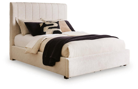Brizmore Beige Queen Upholstered Storage Bed — angled view