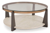 Glass-Top Faux Travertine Coffee Table Set with Gold-Tone Frame — product image 3