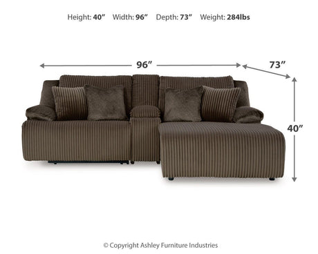 Top Chocolate Tier Sofa and Recliner Set — dimension illustration