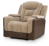 Mixed Motion Brownstone Chenille / Faux Leather Power Recliner — angled view
