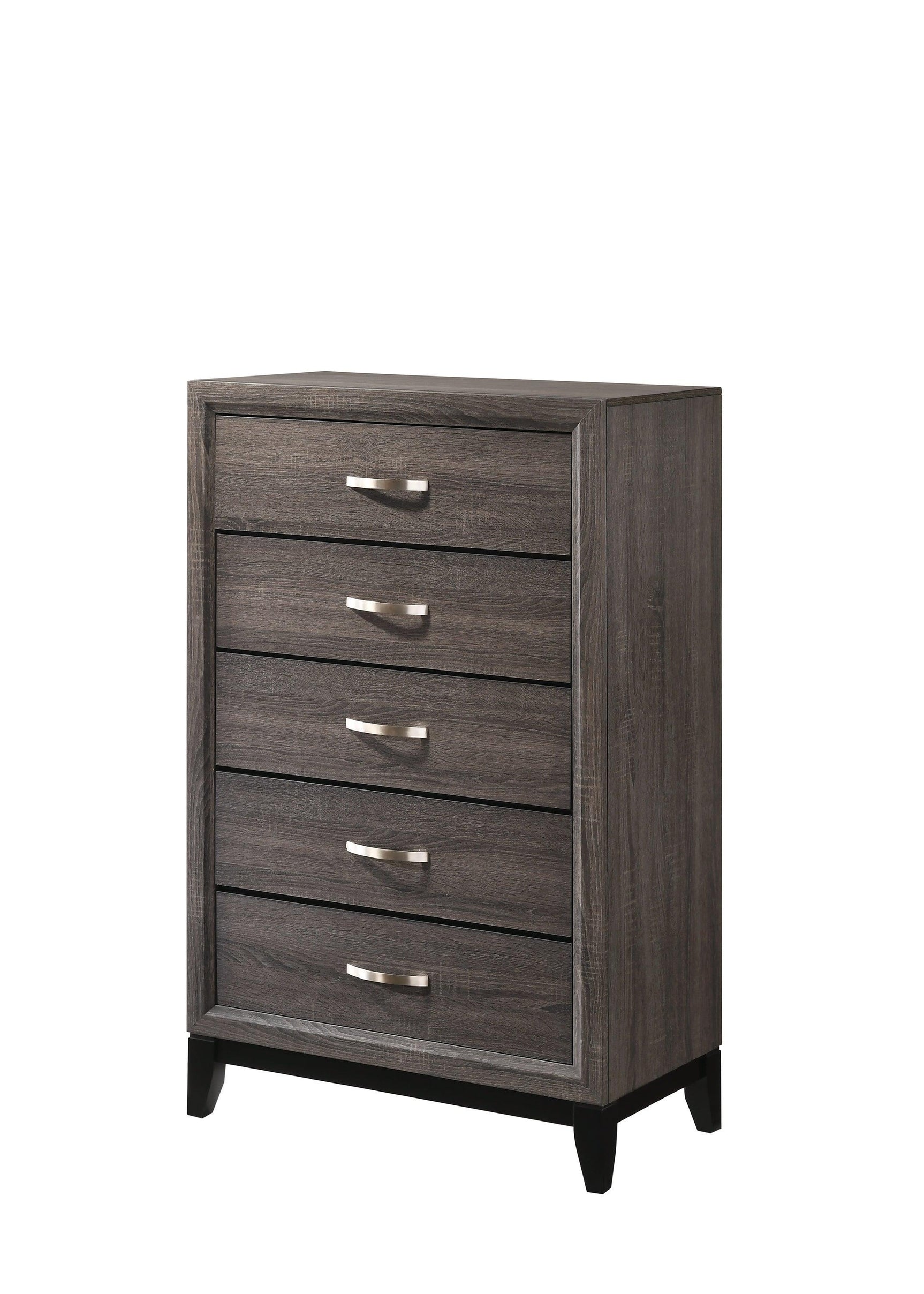 Akerson Chest Gray, Contemporary Sleek And Modern Wood, Metal 5 Drawers - Ella Furniture
