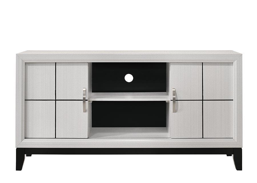 Akerson White/Black Modern Contemporary Solid Wood And Veneers Storage Tv Stand - Ella Furniture