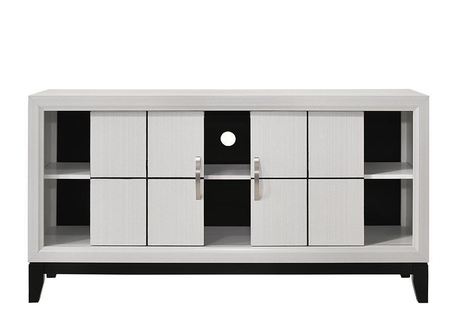 Akerson White/Black Modern Contemporary Solid Wood And Veneers Storage Tv Stand - Ella Furniture