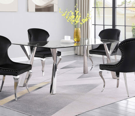 Alaia Rectangular Glass Top Dining Table Clear And Chrome 190711 - Ella Furniture