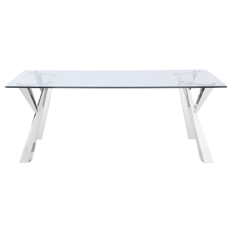Alaia Rectangular Glass Top Dining Table Clear And Chrome 190711 - Ella Furniture