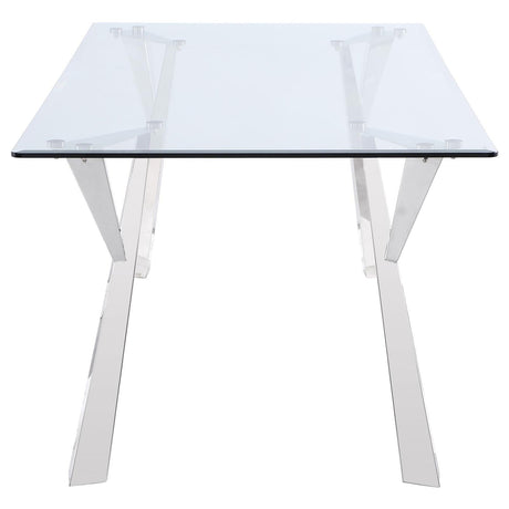 Alaia Rectangular Glass Top Dining Table Clear And Chrome 190711 - Ella Furniture