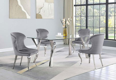 Alaia Rectangular Glass Top Dining Table Clear And Chrome 190711 - Ella Furniture