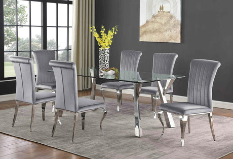 Alaia Rectangular Glass Top Dining Table Clear And Chrome 190711 - Ella Furniture