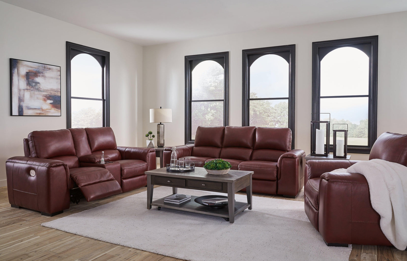 Alessandro Garnet Sofa, Loveseat And Recliner - Ella Furniture