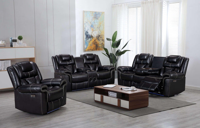 Alexa Black Modern Contemporary Faux Leather Gel 3Pc Power Reclining Set - Ella Furniture