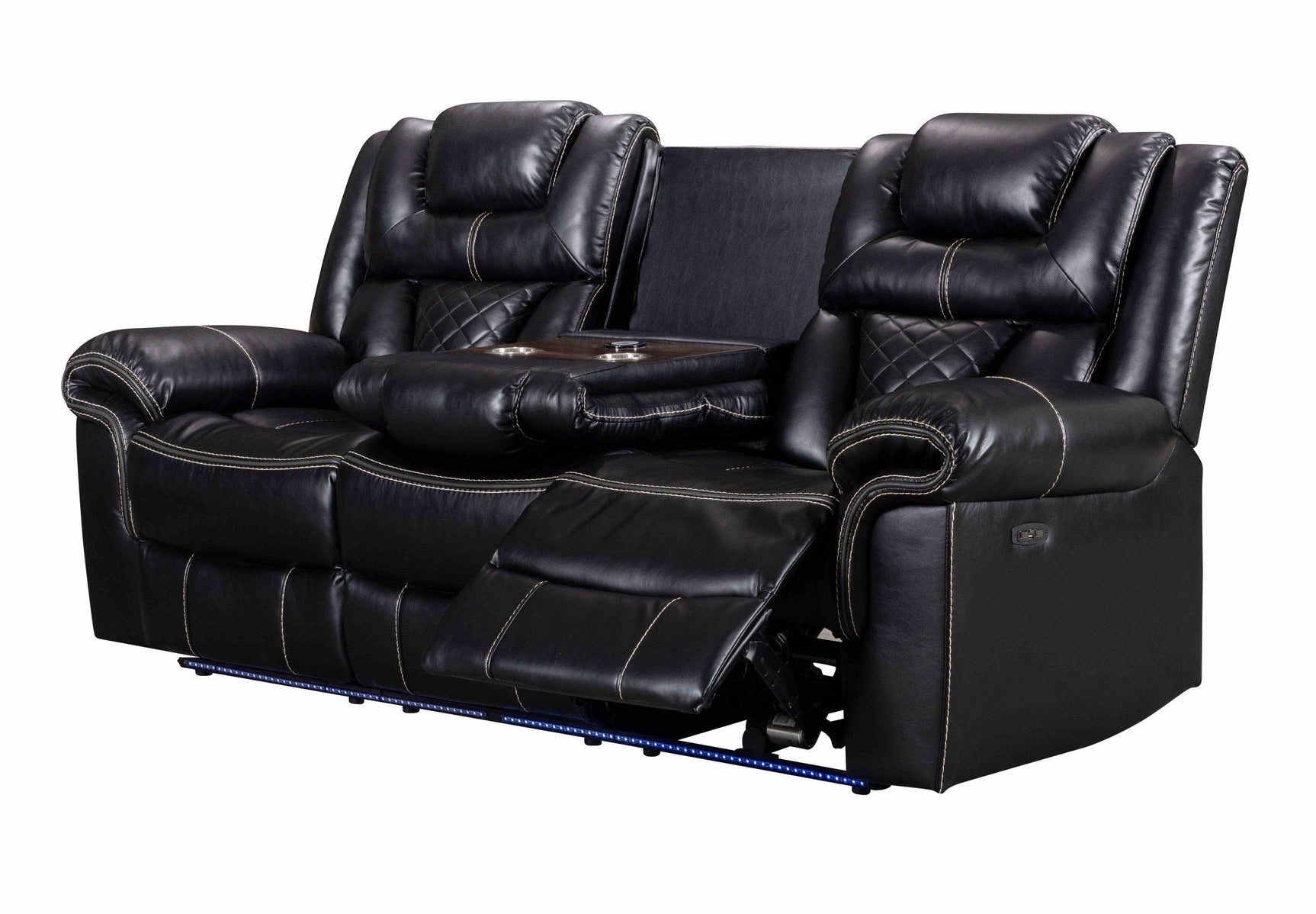 Alexa Black Modern Contemporary Faux Leather Gel 3Pc Power Reclining Set - Ella Furniture