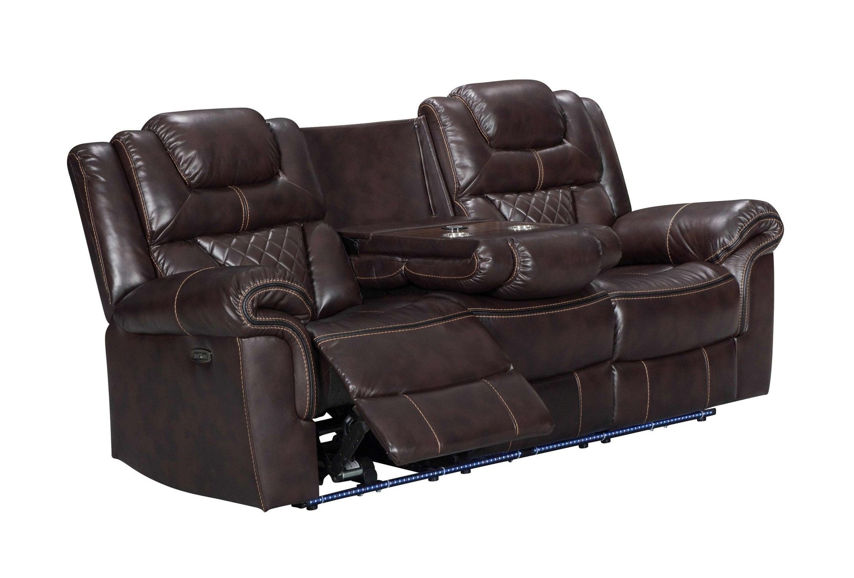 Alexa Brown Modern Contemporary Faux Leather Gel 3Pc Power Living Room Set - Ella Furniture