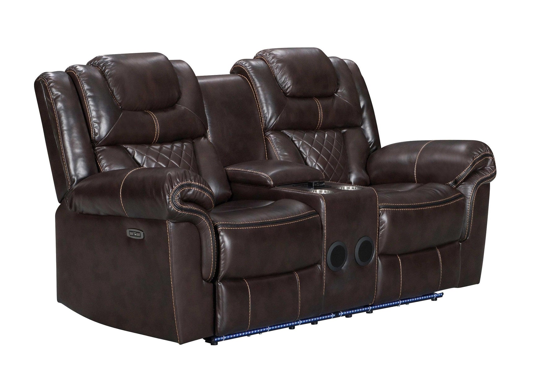 Alexa Brown Modern Contemporary Faux Leather Gel 3Pc Power Living Room Set - Ella Furniture