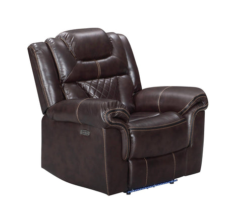 Alexa Brown Modern Contemporary Faux Leather Gel 3Pc Power Living Room Set - Ella Furniture