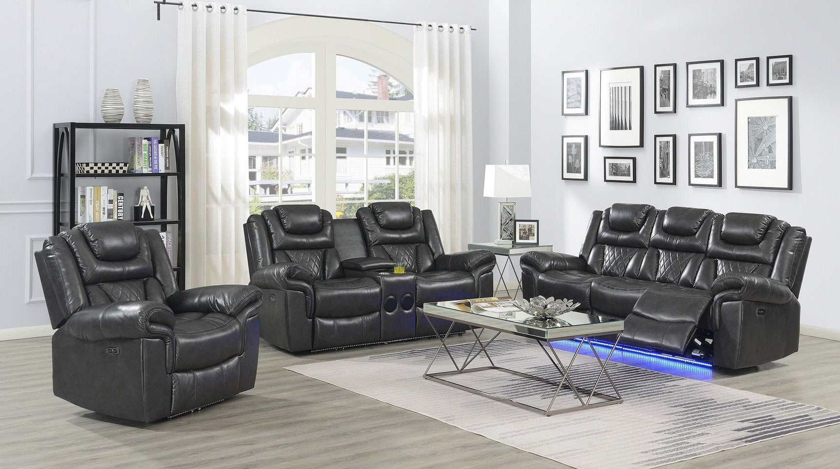 Alexa Grey Modern Contemporary Faux Leather Gel 3Pc Power Living Room - Ella Furniture