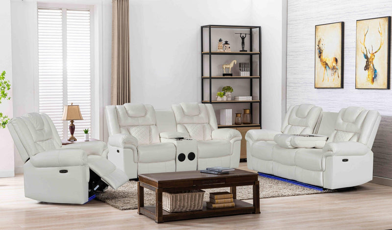 Alexa White Modern Contemporary Faux Leather LED 3Pc Power Reclining Set - Ella Furniture