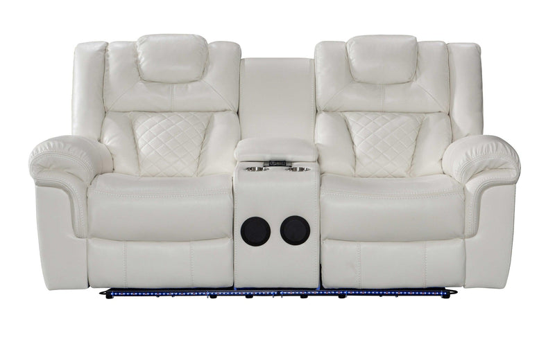 Alexa White Modern Contemporary Faux Leather LED 3Pc Power Reclining Set - Ella Furniture