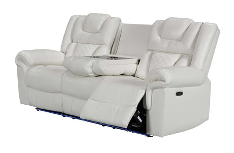 Alexa White Modern Contemporary Faux Leather LED 3Pc Power Reclining Set - Ella Furniture