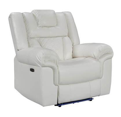 Alexa White Modern Contemporary Faux Leather LED 3Pc Power Reclining Set - Ella Furniture