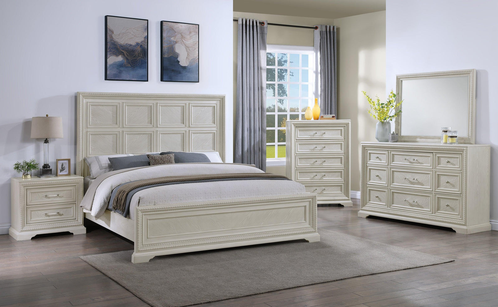 Alexandria Cream Modern Contemporary Solid Wood Bedroom Set - Ella Furniture