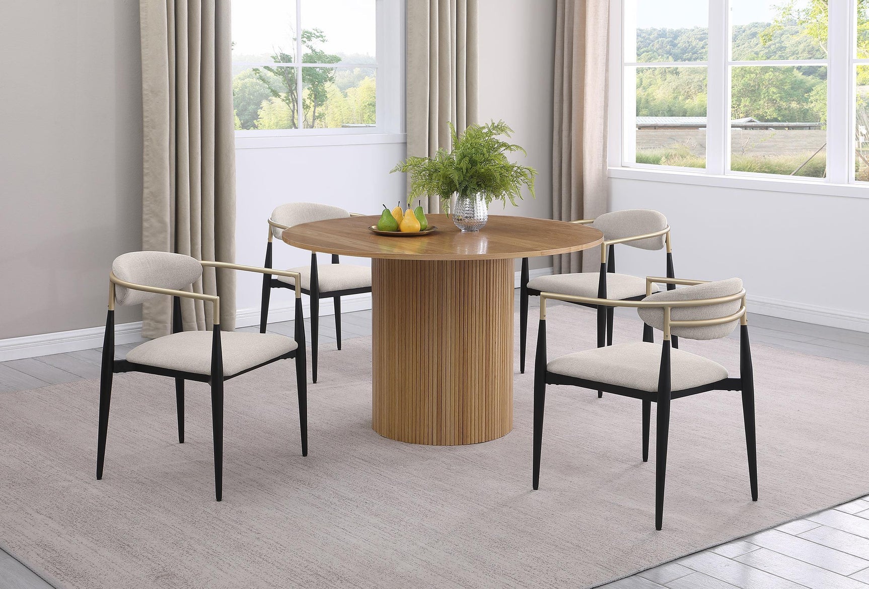 ALEXIS Alexis Fabric Upholstered Dining Arm Chair Beige (Set of 2) 182692 - Ella Furniture