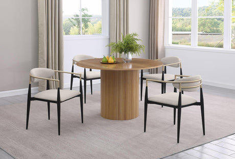 ALEXIS Alexis Fabric Upholstered Dining Arm Chair Beige (Set of 2) 182692 - Ella Furniture