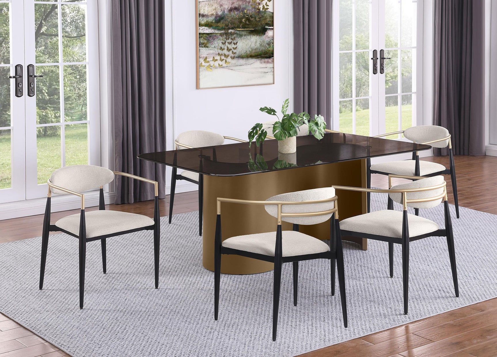 ALEXIS Alexis Fabric Upholstered Dining Arm Chair Beige (Set of 2) 182692 - Ella Furniture