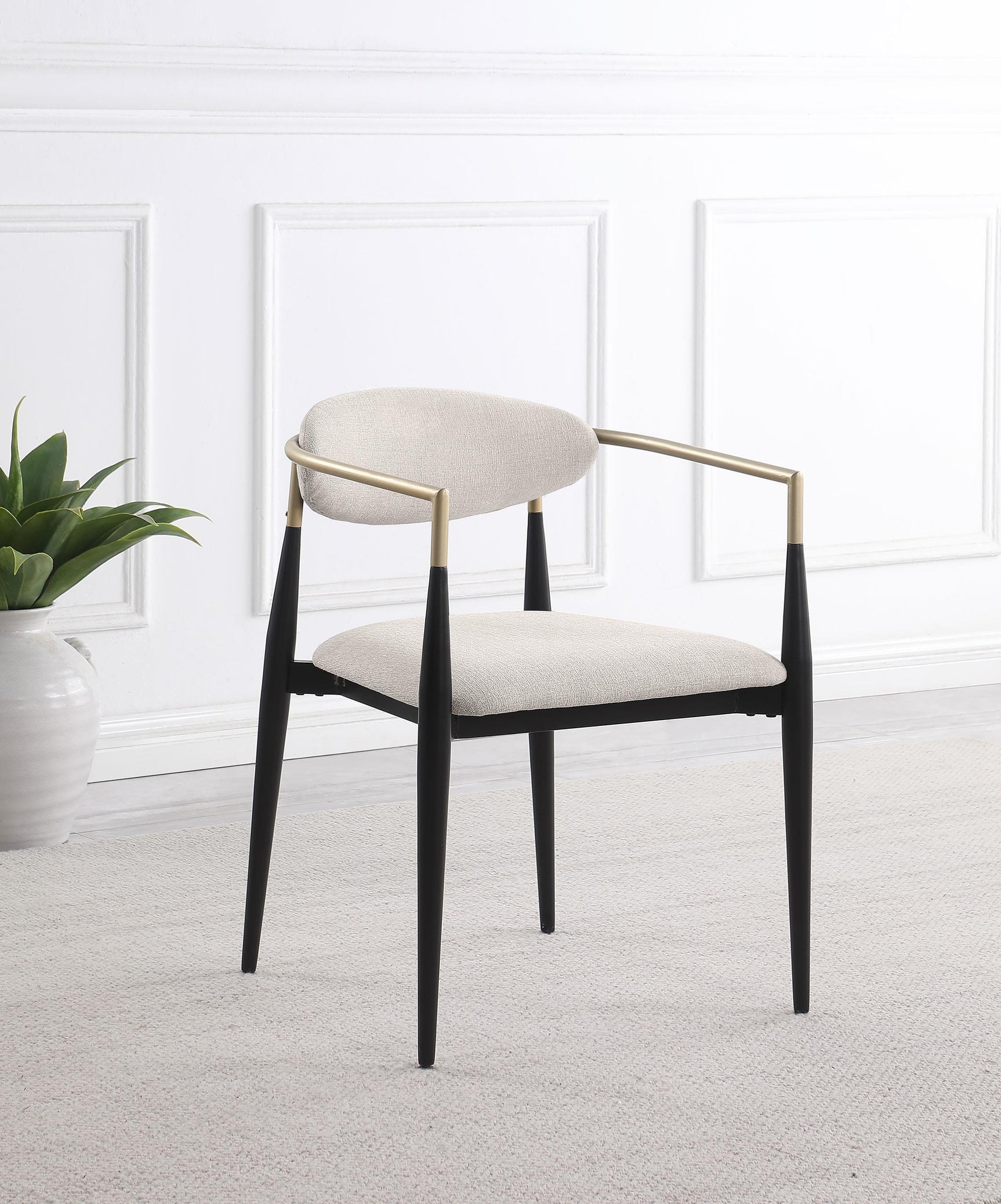 ALEXIS Alexis Fabric Upholstered Dining Arm Chair Beige (Set of 2) 182692 - Ella Furniture