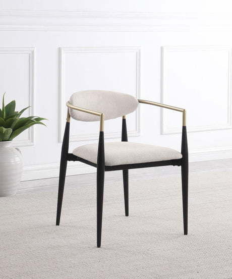 ALEXIS Alexis Fabric Upholstered Dining Arm Chair Beige (Set of 2) 182692 - Ella Furniture