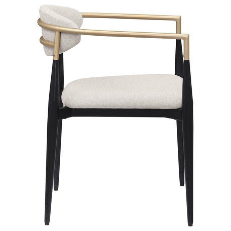 ALEXIS Alexis Fabric Upholstered Dining Arm Chair Beige (Set of 2) 182692 - Ella Furniture
