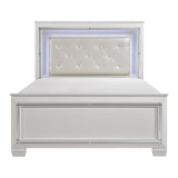 Allura White Faux Alligator Contemporary Wood Faux Leather Upholstered Tufted Queen LED Panel Bed - Ella Furniture