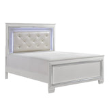 Allura White Faux Alligator Contemporary Wood Faux Leather Upholstered Tufted Queen LED Panel Bed - Ella Furniture