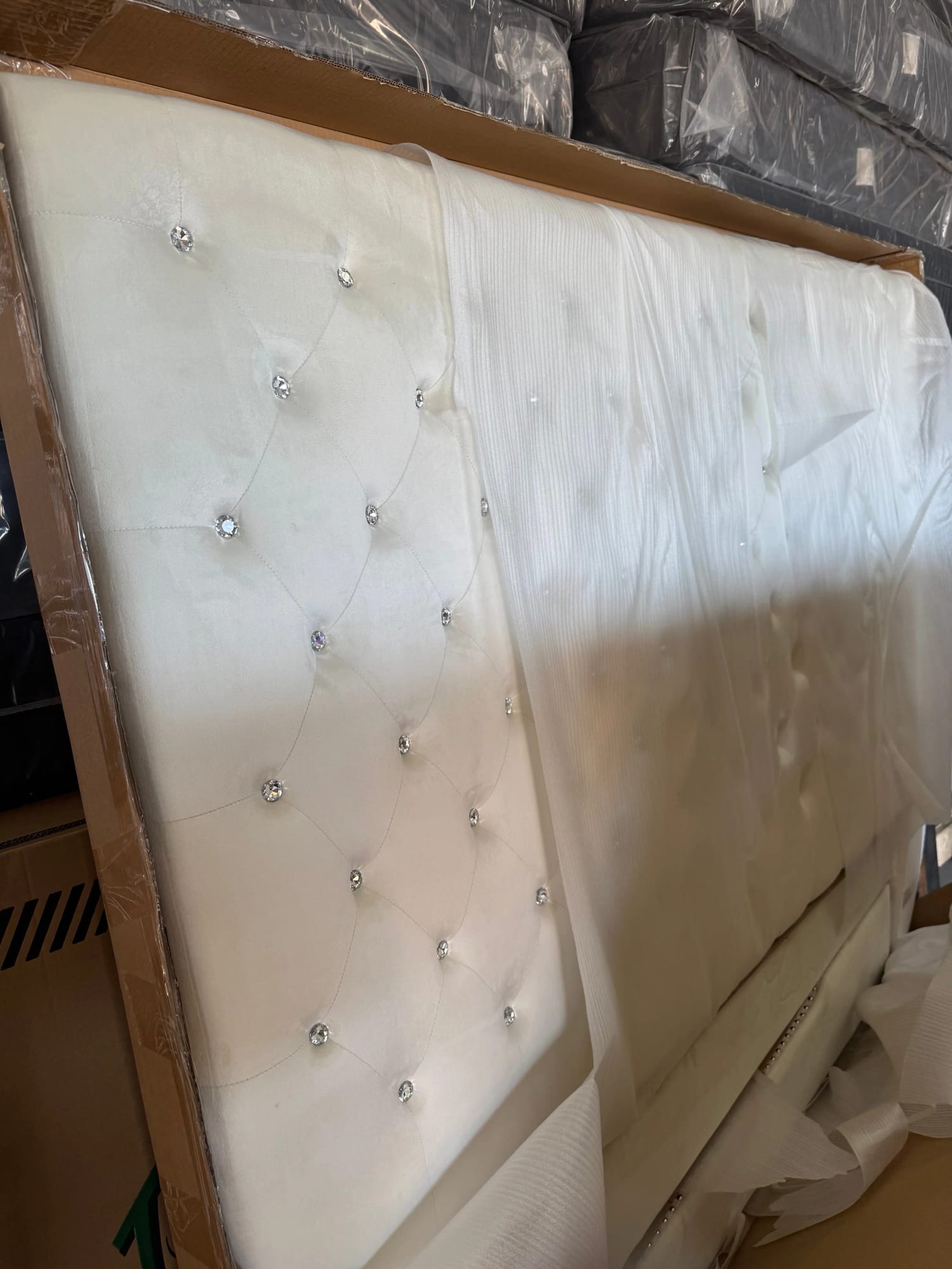 Alopa Cream Velvet 6Ft Tall Upholstered Tufted Platform Queen Bed view 2