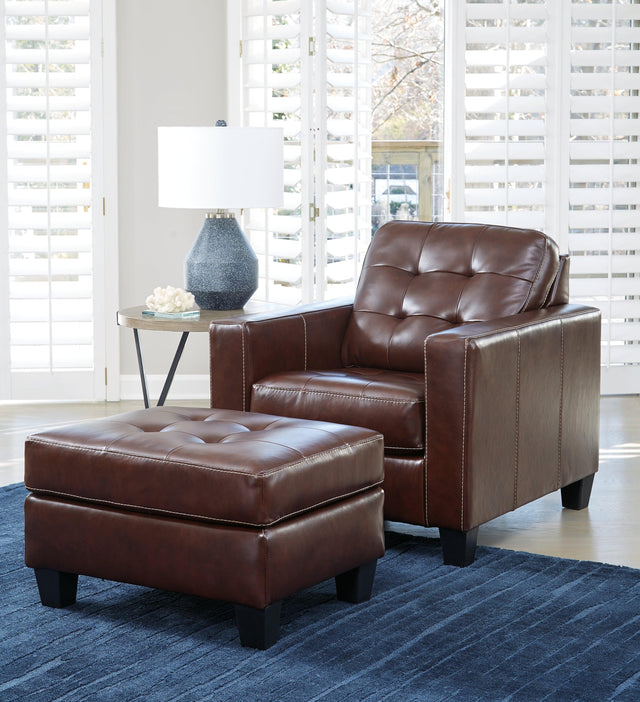 Altonbury Walnut Chair And Ottoman - Ella Furniture