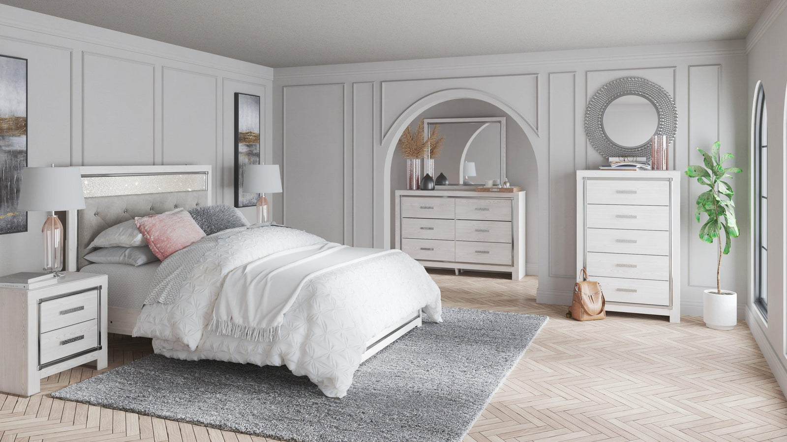 Altyra White Panel Headboard Bedroom Set - Ella Furniture