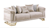 Amalfi Champagne Crushed Velvet Sofa and Loveseat Set with Gold Geometric Bases and Pillows view 2