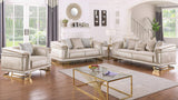 Amalfi Champagne Crushed Velvet Sofa and Loveseat Set with Gold Geometric Bases and Pillows view 5