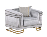 Amalfi Grey Crushed Velvet Sofa and Loveseat Set with Gold Geometric Bases and Pillows view 5