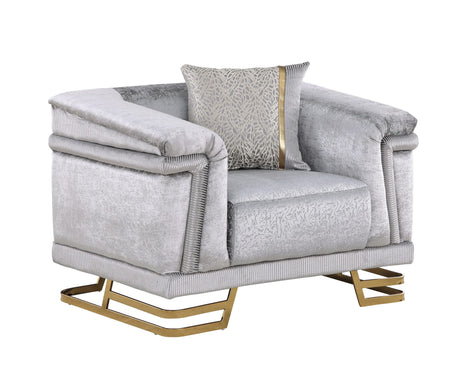 Amalfi Grey Crushed Velvet Sofa and Loveseat Set with Gold Geometric Bases and Pillows view 5