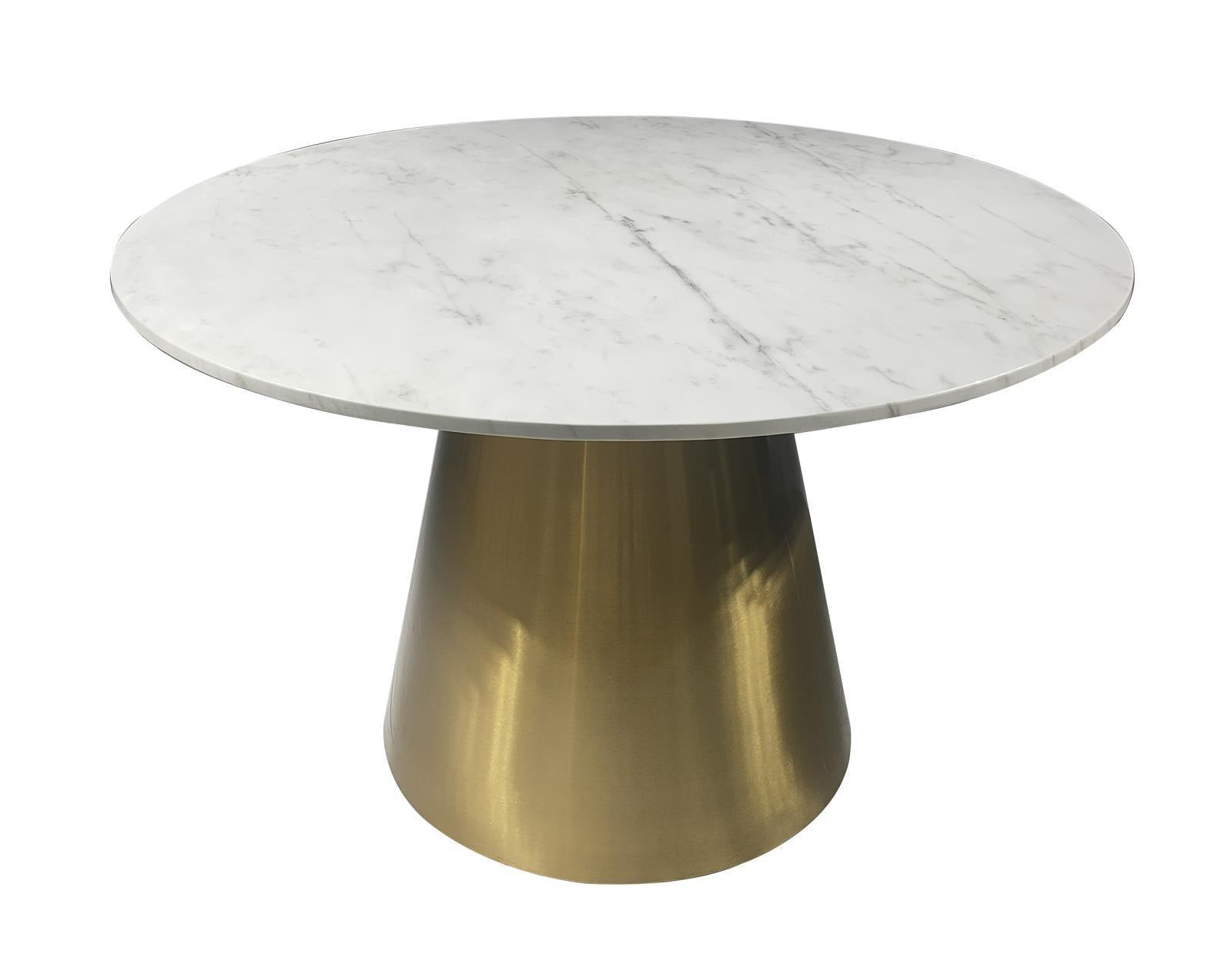 Ambrose Round Dining Table Genuine Marble With Stainless Steel White And Gold 107600 - Ella Furniture