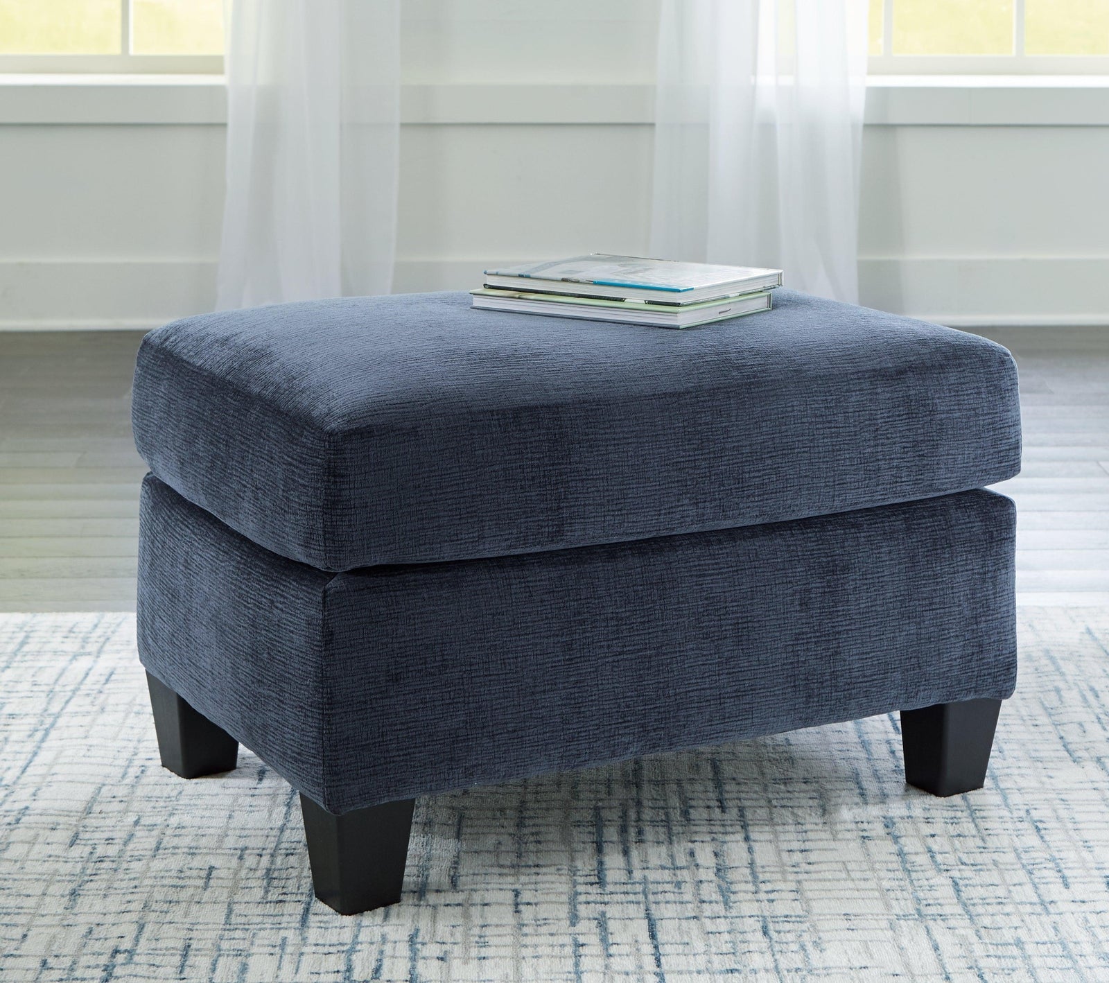 Amity Bay Ink Chenille Ottoman - Ella Furniture